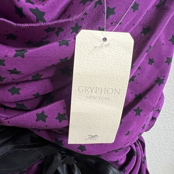 GRYPHON NWT Belle Mini Dress L Asymmetric Purple Star 100% Silk Drape Fairy - Picture 6 of 8